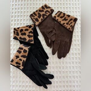 Each pair$45, Leopard Print Cuff Gloves - Brown and Black
